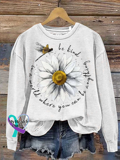 Be Kind Dragonfly Daisy Casual Sweatshirt White / S