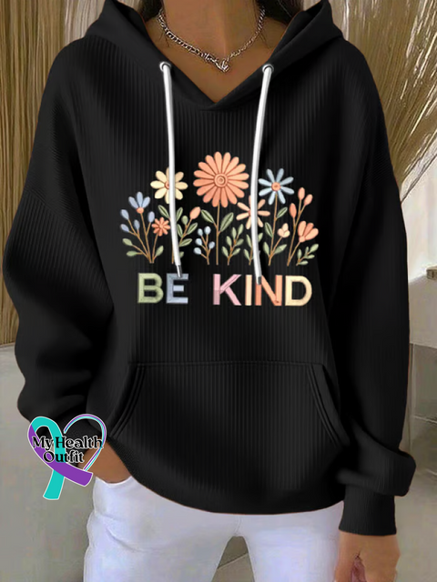 Be Kind Floral Casual Hoodie Sweatshirt Black / S