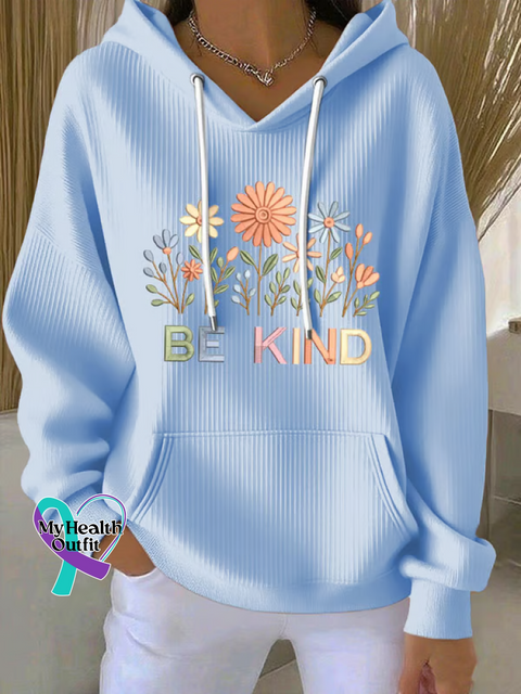 Be Kind Floral Casual Hoodie Sweatshirt Blue / S