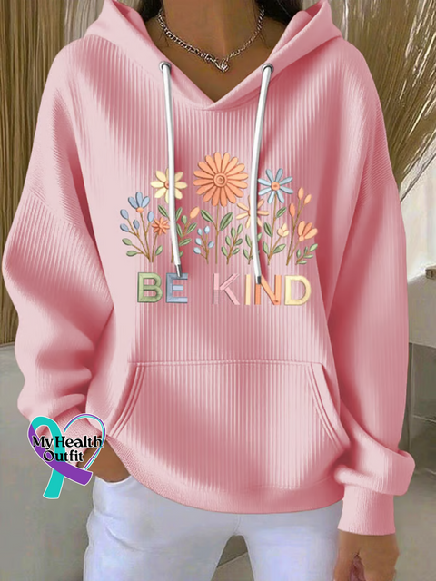 Be Kind Floral Casual Hoodie Sweatshirt Pink / S