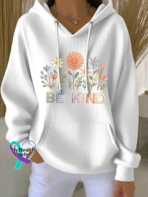 Be Kind Floral Casual Hoodie Sweatshirt White / S