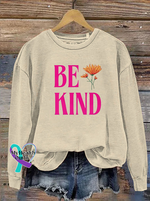 Be Kind Floral Print Casual Crew Neck Sweatshirt Beige / S