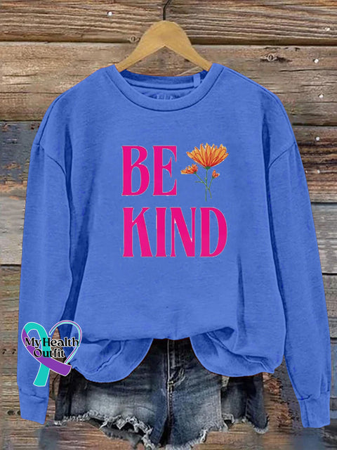 Be Kind Floral Print Casual Crew Neck Sweatshirt Blue / S