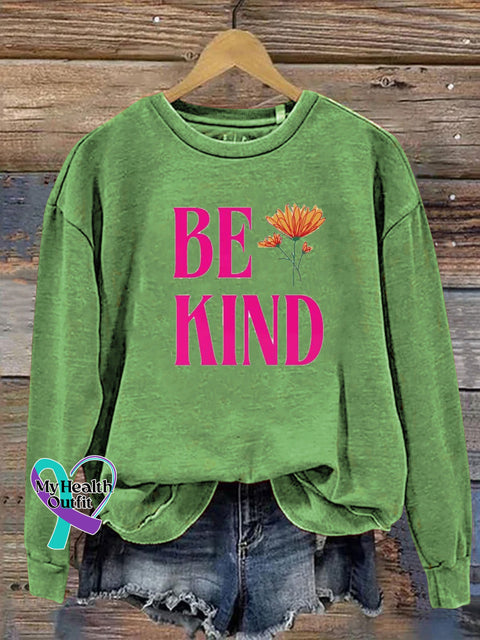 Be Kind Floral Print Casual Crew Neck Sweatshirt Green / S