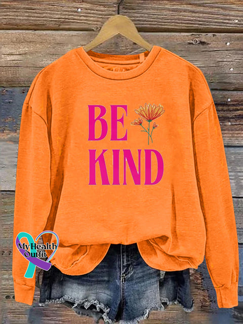 Be Kind Floral Print Casual Crew Neck Sweatshirt Orange / S