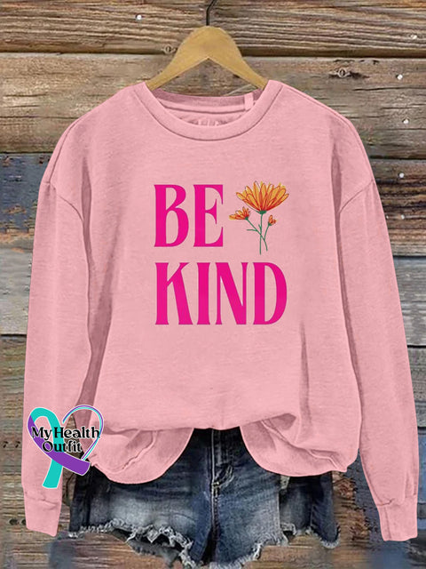 Be Kind Floral Print Casual Crew Neck Sweatshirt Pink / S