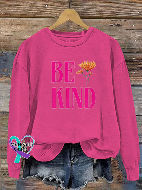 Be Kind Floral Print Casual Crew Neck Sweatshirt RoseRed / S