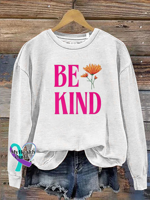 Be Kind Floral Print Casual Crew Neck Sweatshirt White / S