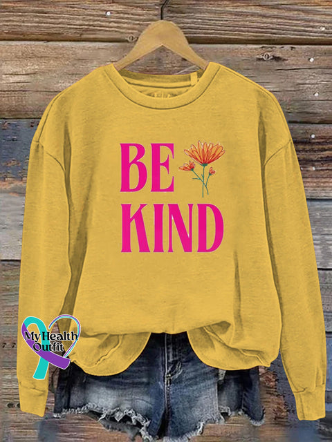 Be Kind Floral Print Casual Crew Neck Sweatshirt Yellow / S