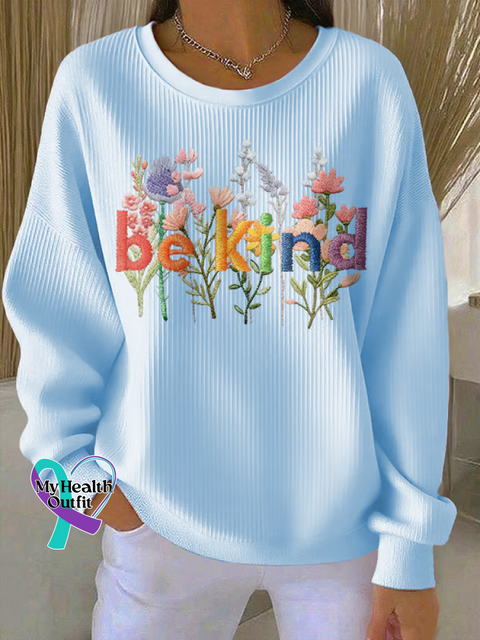 Be Kind Floral Print Casual Sweatshirt Blue / S