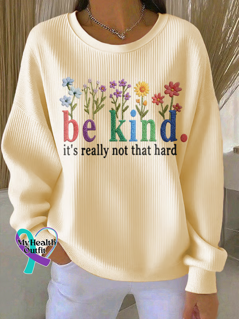 Be Kind Floral Print Casual Sweatshirt Yellow / S