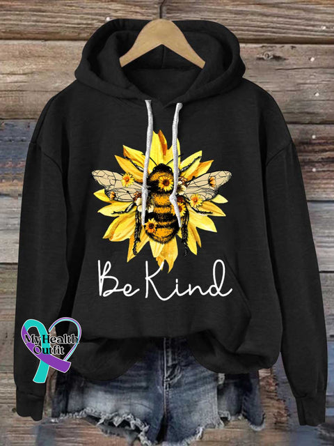 Be Kind Flower Bee Casual Hoodie Sweatshirt Black / S