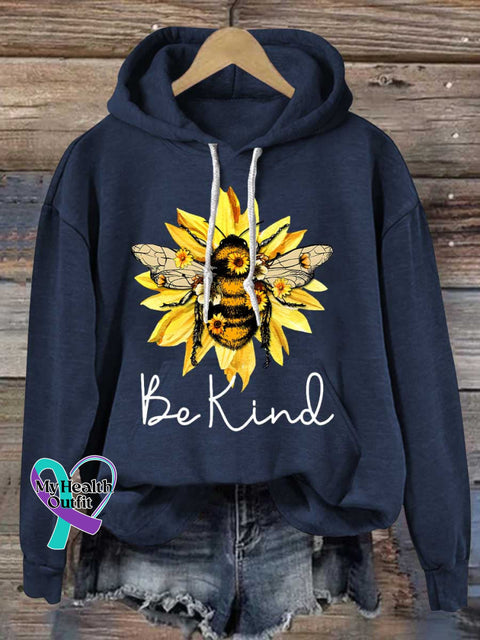 Be Kind Flower Bee Casual Hoodie Sweatshirt Blue / S