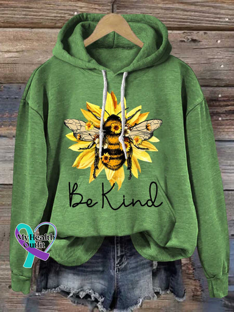 Be Kind Flower Bee Casual Hoodie Sweatshirt Green / S
