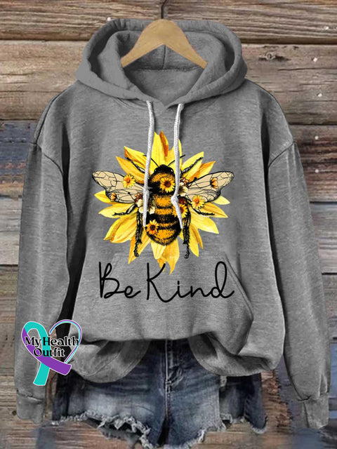 Be Kind Flower Bee Casual Hoodie Sweatshirt Grey / S