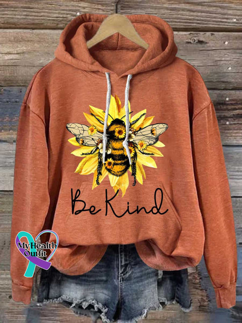Be Kind Flower Bee Casual Hoodie Sweatshirt Orange / S