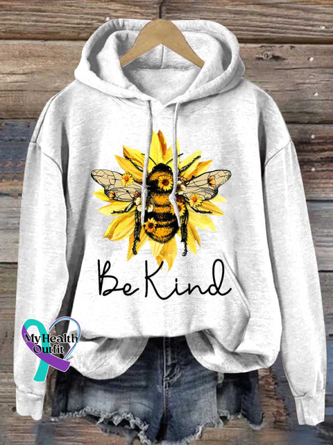 Be Kind Flower Bee Casual Hoodie Sweatshirt White / S