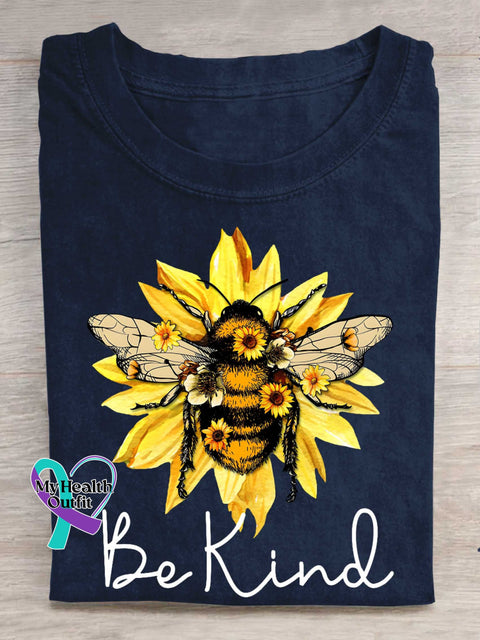 Be Kind Flower Bee T-shirt Blue / S