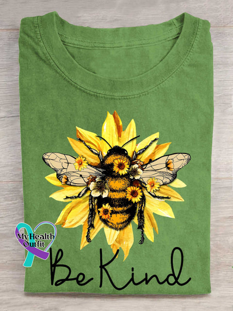 Be Kind Flower Bee T-shirt Green / S