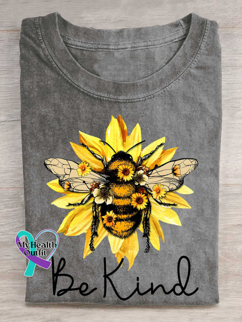 Be Kind Flower Bee T-shirt Grey / S
