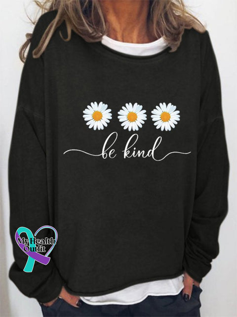 Be Kind Flower Daisy Loosen Sweatshirt Black / S(6)