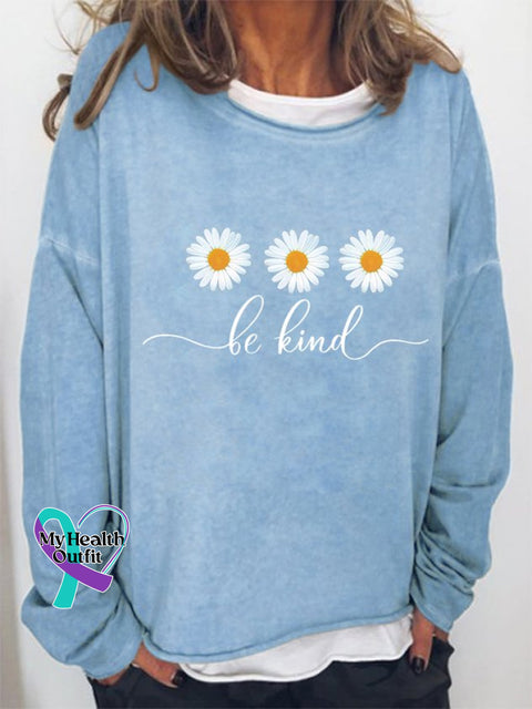 Be Kind Flower Daisy Loosen Sweatshirt Blue / S(6)