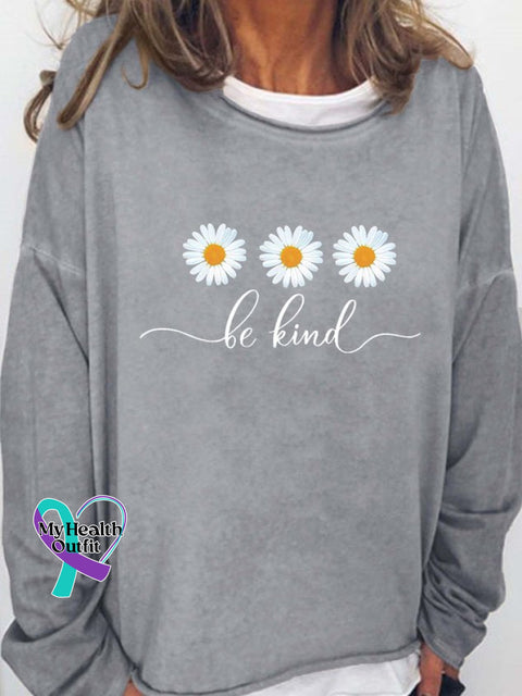 Be Kind Flower Daisy Loosen Sweatshirt Gray / S(6)