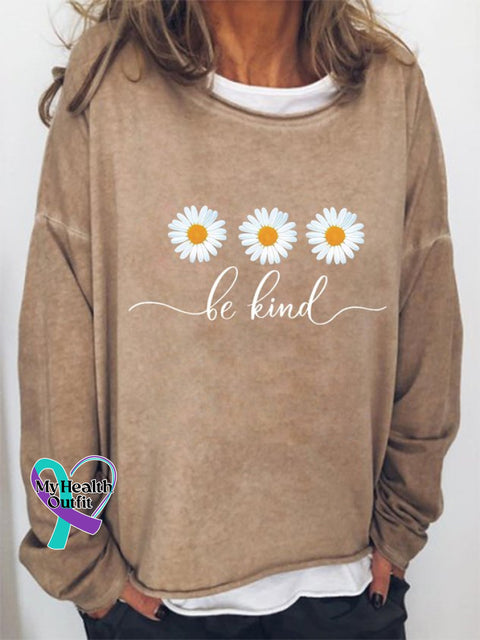 Be Kind Flower Daisy Loosen Sweatshirt Khaki / S(6)