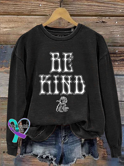 Be Kind Flower Print Casual Sweatshirt Black / S