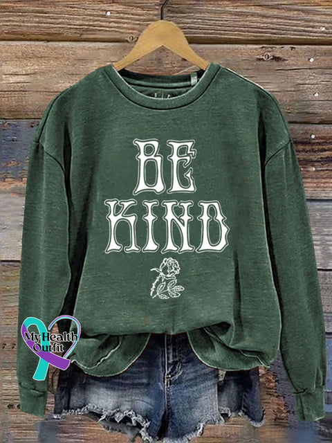 Be Kind Flower Print Casual Sweatshirt Green / S