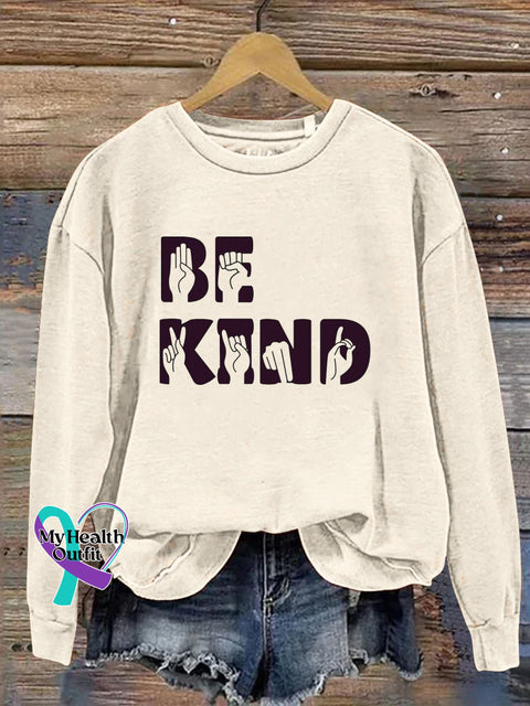 Be Kind Gesture Print Casual Sweatshirt Beige / S