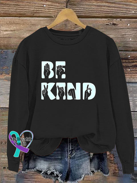 Be Kind Gesture Print Casual Sweatshirt Black / S