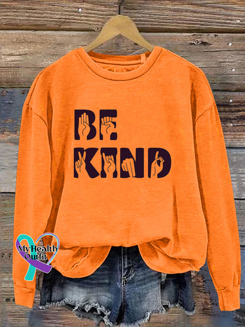 Be Kind Gesture Print Casual Sweatshirt Orange / S