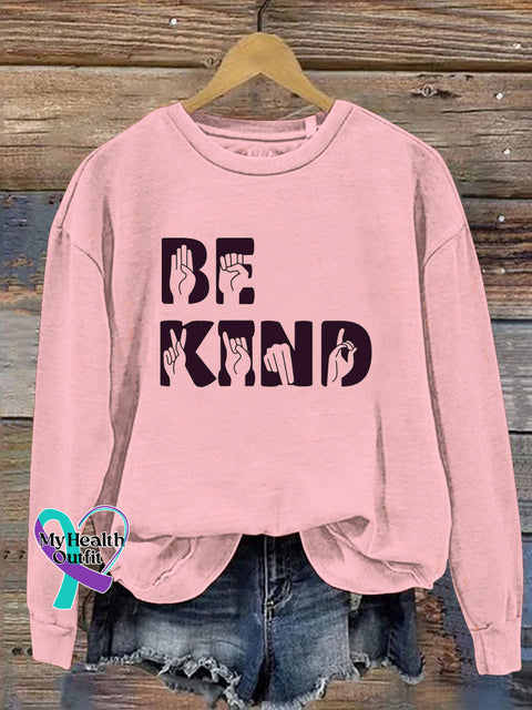 Be Kind Gesture Print Casual Sweatshirt Pink / S