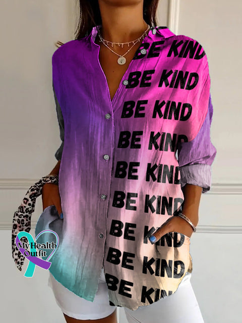 Be Kind Gradient Print Casual Cotton Linen Shirt Multicolor / S
