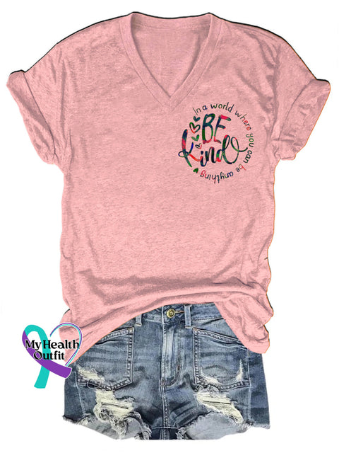 Be Kind Gradient Print Casual Round Neck Short Sleeve T-Shirt Pink / S