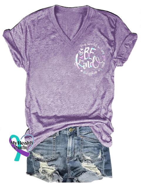 Be Kind Gradient Print Casual Round Neck Short Sleeve T-Shirt Purple / S