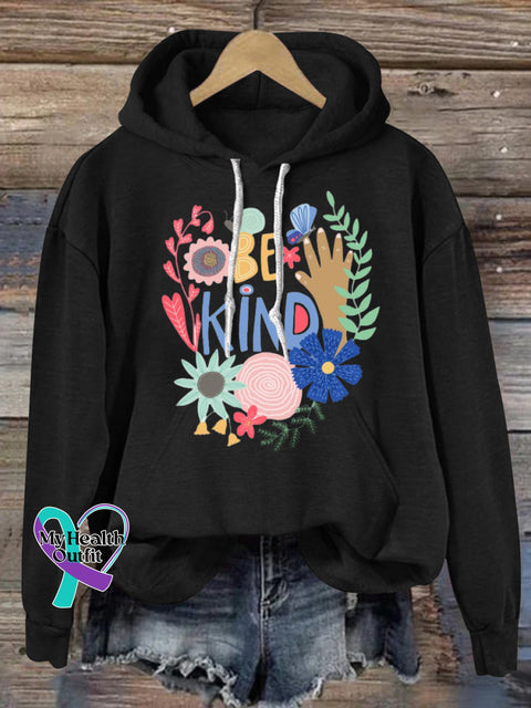 Be Kind Hooded Long-Sleeved Casual Sweatshirt Black / S
