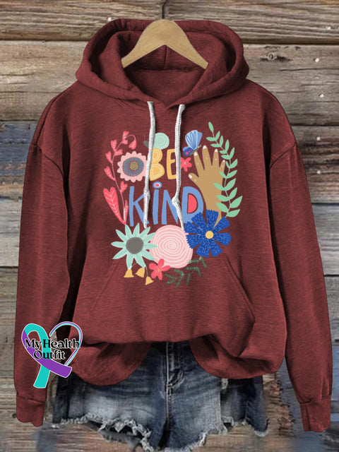 Be Kind Hooded Long-Sleeved Casual Sweatshirt Claret / S
