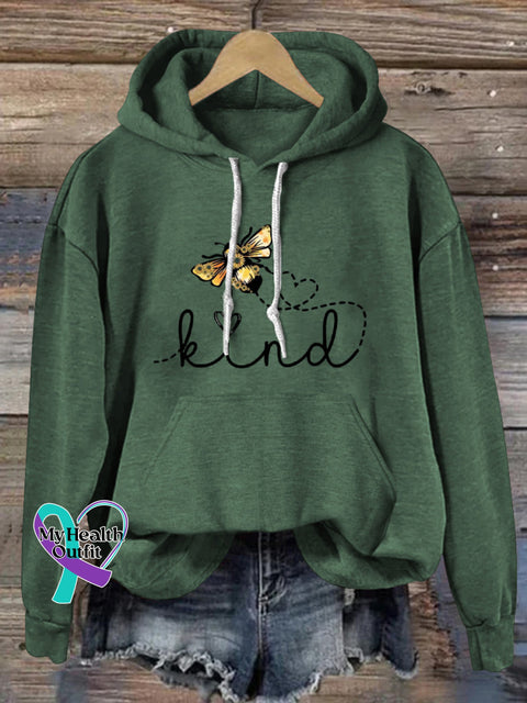 Be Kind Hooded Long-Sleeved Casual Sweatshirt Green / S