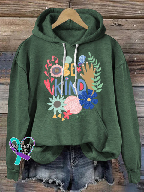 Be Kind Hooded Long-Sleeved Casual Sweatshirt Green / S