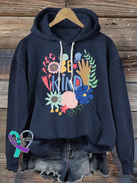 Be Kind Hooded Long-Sleeved Casual Sweatshirt NavyBlue / S