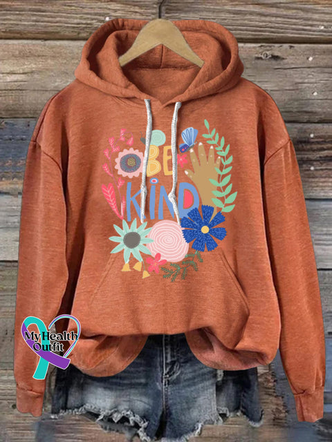 Be Kind Hooded Long-Sleeved Casual Sweatshirt Orange / S