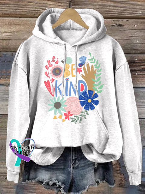 Be Kind Hooded Long-Sleeved Casual Sweatshirt White / S