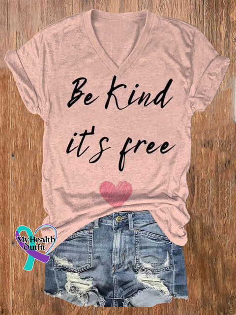 Be Kind It’s Free Printed Casual V-Neck Short Sleeve T-Shirt Multicolor / S