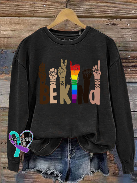 Be Kind Letter Print Casual Sweatshirt Black / S