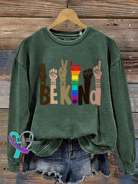 Be Kind Letter Print Casual Sweatshirt Green / S