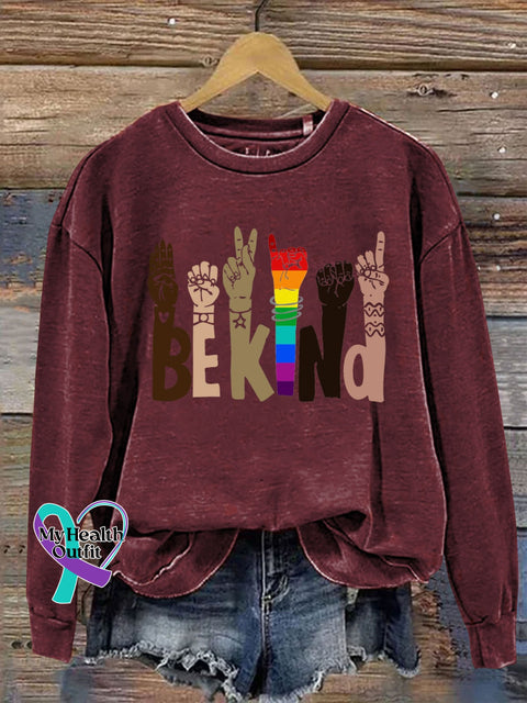 Be Kind Letter Print Casual Sweatshirt Maroon / S