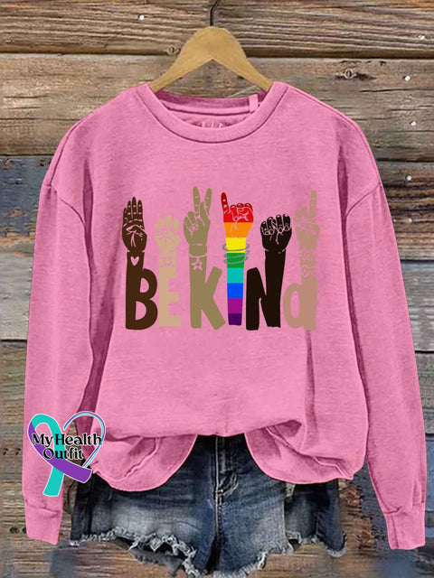 Be Kind Letter Print Casual Sweatshirt Pink / S