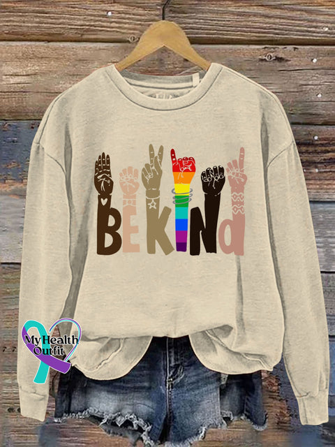 Be Kind Letter Print Casual Sweatshirt Sand / S